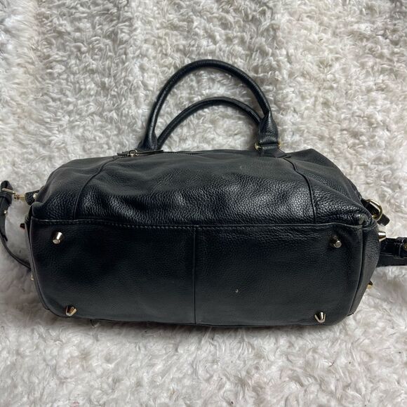 Ora Delphine Black  Pebbled Leather Satchel /Shoulder Bag gold tone hardwares. - Picture 8 of 12